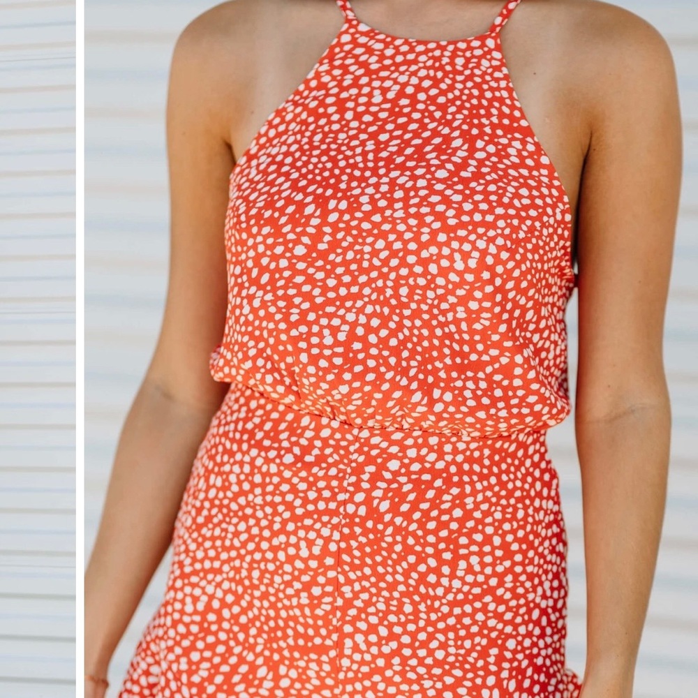 Printed Romper: Tangerine